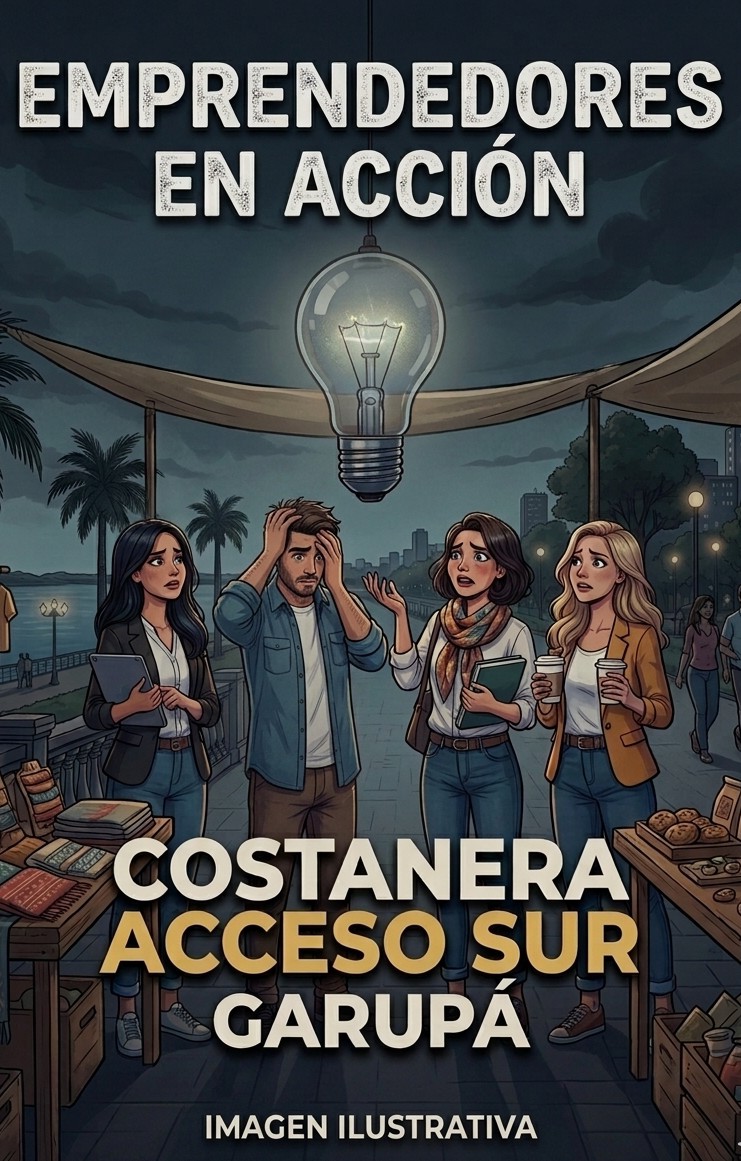 Emprendedores sin luz en la Costanera de Garupá del acceso sur